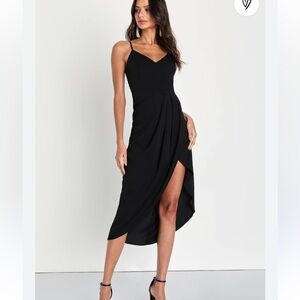 Lulu's Reinette Black V Neck Midi Dress Size XL NWT